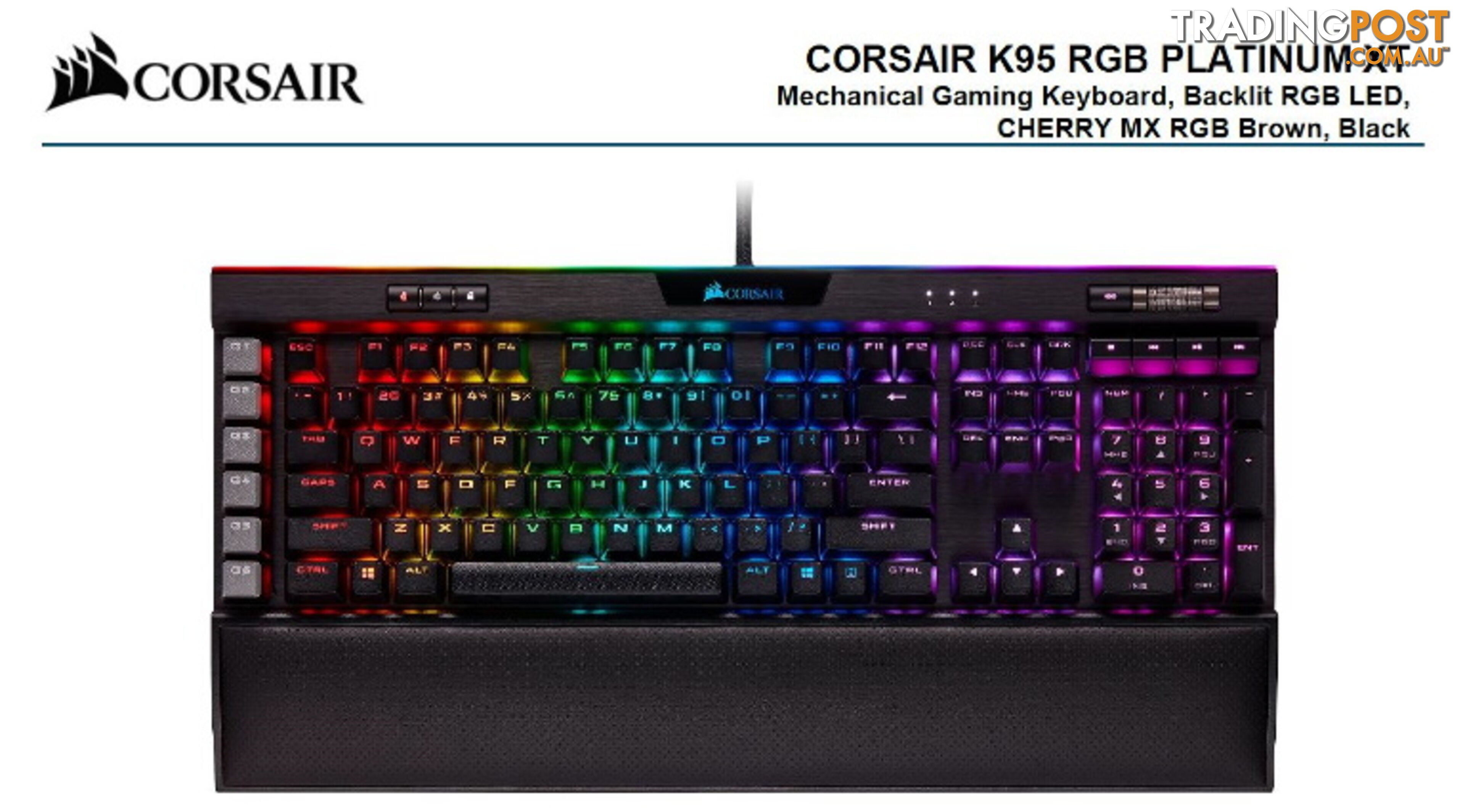 Corsair K95 RGB PLATINUM XT, Cherry MX Brown, Dynamic Per-Key RGB Backlighting with 19-Zone LightEdge, Mechanical Gaming Keyboard - KBCH-K95PLTM-BW-XT