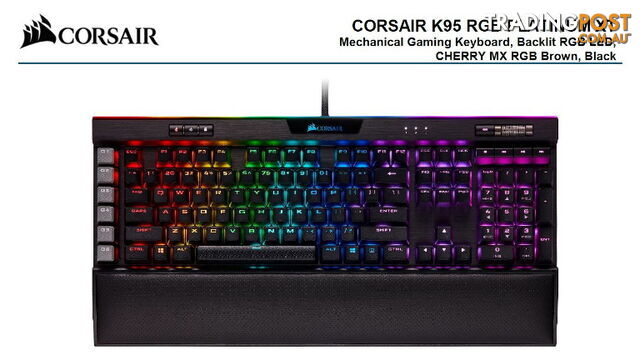 Corsair K95 RGB PLATINUM XT, Cherry MX Brown, Dynamic Per-Key RGB Backlighting with 19-Zone LightEdge, Mechanical Gaming Keyboard - KBCH-K95PLTM-BW-XT