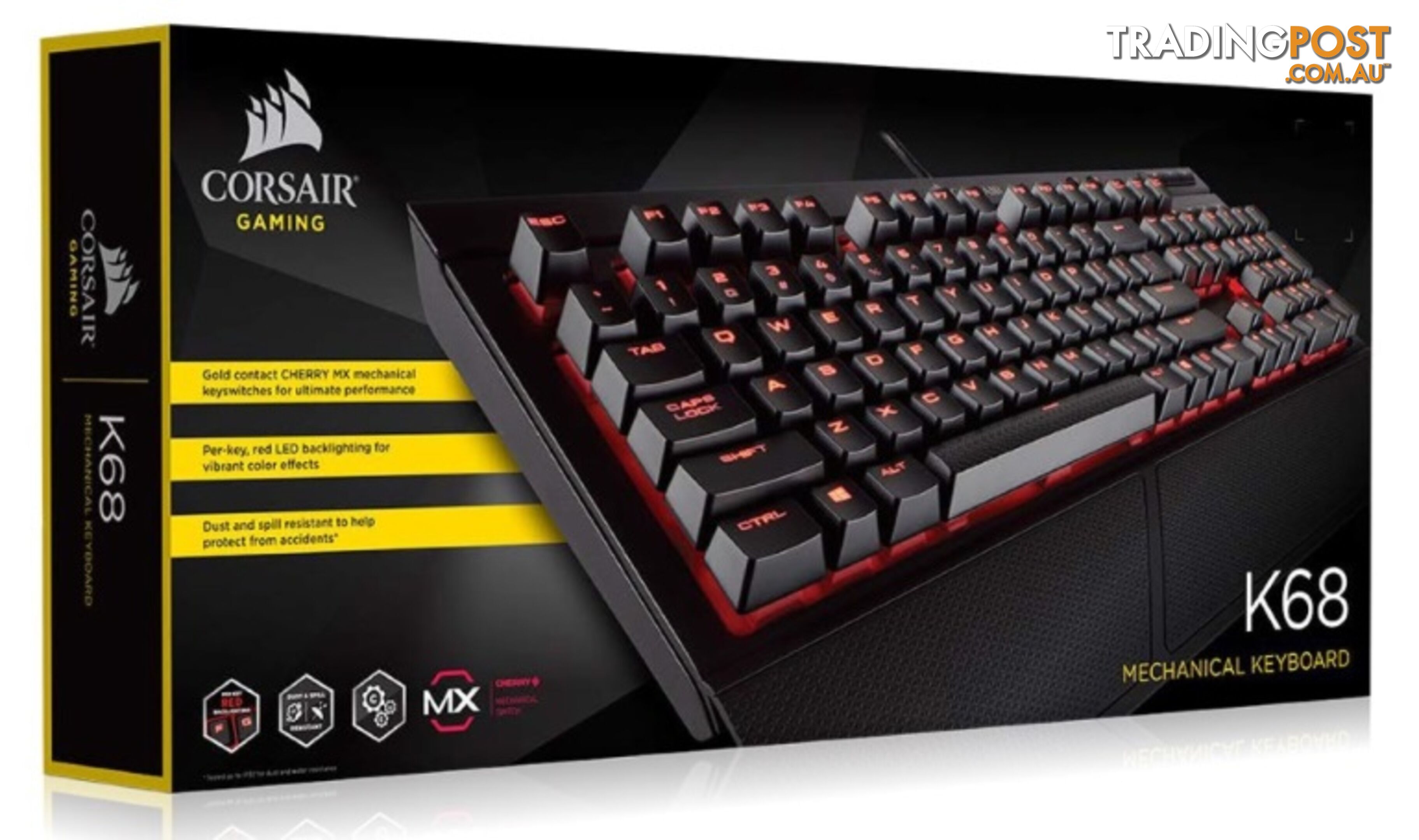 Corsair Gamingâ¢ K68 â IP32 Spill Resistant, Compact Mechanical Keyboard, Cherry MX Red, Backlit Red LED - KBCH-K68RED