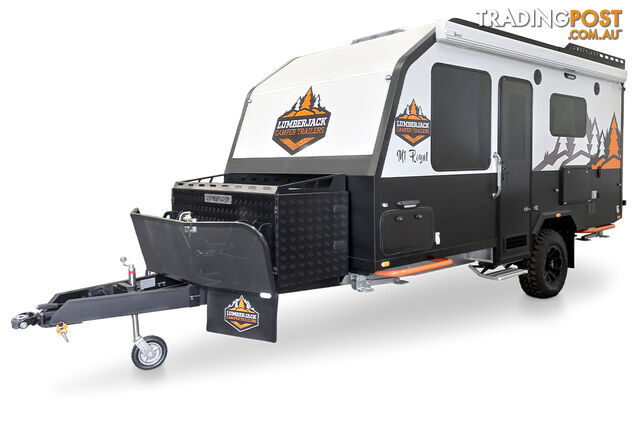 MT ROYAL: CRISP WHITE WITH ORANGE DECALS 16FT HARD ROOF HYBRID CARAVAN