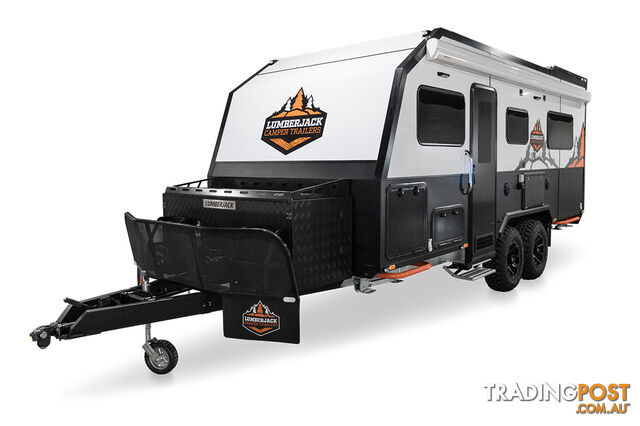 MACEDON: CRISP WHITE WITH ORANGE DECALS 19FT FAMILY TOY HAULER HYBRID CARAVAN - photo 3 of 40