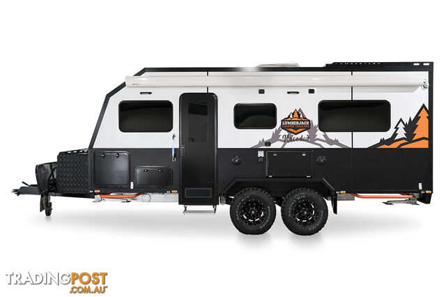MACEDON: CRISP WHITE WITH ORANGE DECALS 19FT FAMILY TOY HAULER HYBRID CARAVAN - photo 4 of 40