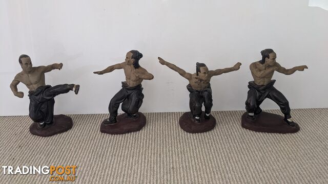 Oriental Karate Figurines set of 4, Bruce Lee pose ceramic vintage collectible