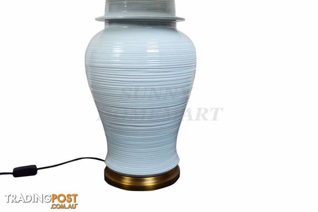 New Light Blue Glazed Ceramic Base with white shade Table Lamp - photo 2 of 8
