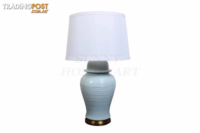 New Light Blue Glazed Ceramic Base with white shade Table Lamp