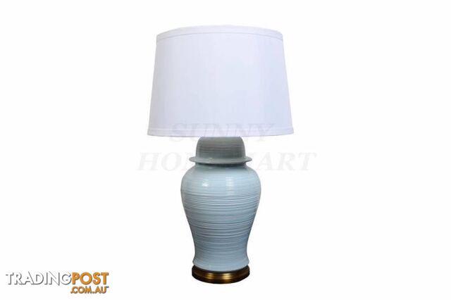 New Light Blue Glazed Ceramic Base with white shade Table Lamp