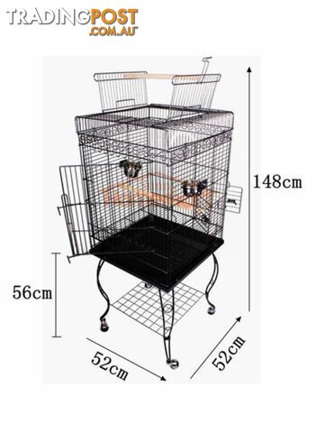 Large 148CM Black Open Roof Pet Bird Parrot Canary Cage Stainless - photo 2 of 10