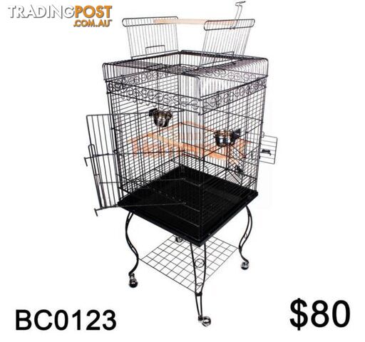 Large 148CM Black Open Roof Pet Bird Parrot Canary Cage Stainless