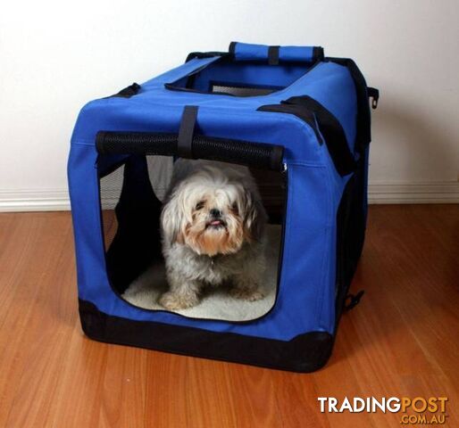 Blue Soft Foldable Pet Cage Heavy Duty Travel Carrier Kennel