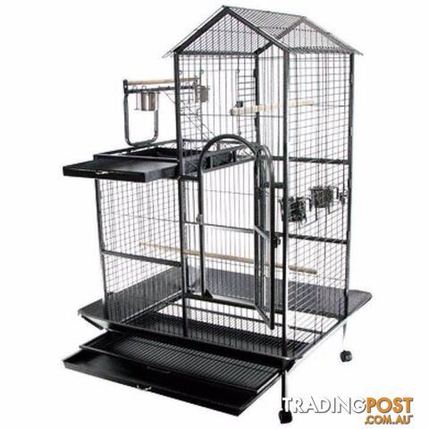 LARGE INDOOR BIRD BUDGIE PARROT WIRE CAGE AVIARY ON WHEELS - photo 3 of 7