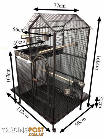 LARGE INDOOR BIRD BUDGIE PARROT WIRE CAGE AVIARY ON WHEELS - photo 2 of 7