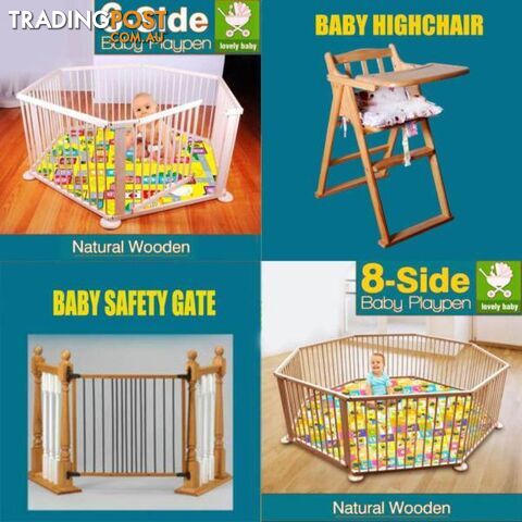 NEW NATURAL WOODEN BABY PLAYPEN AND SAFETY GATE