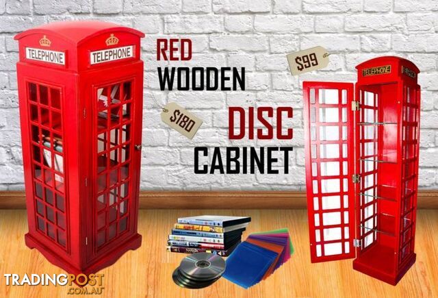 Red Wooden DVD CD Cabinet Tower Bookcase Telephone Booth Storage