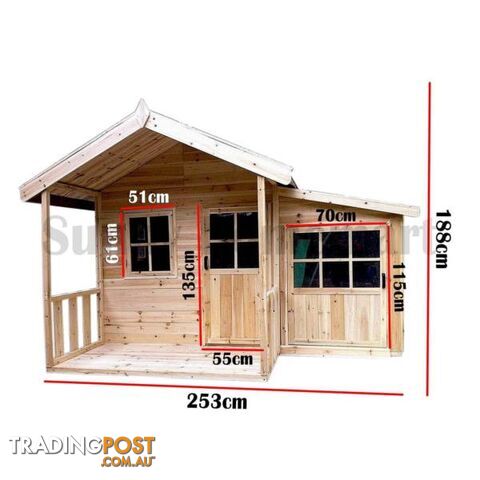 Kids Wooden Cubby House Outdoor Playhouse + Windows Sandpit - photo 5 of 10