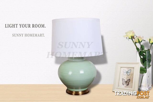 New Beryl Green Glazed Ceramic Base with white shade Table Lamp