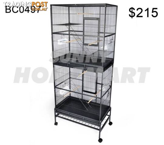 XLarge 187 CM Stand-Alone 2 Level Parrot Aviary Canary Bird Cage