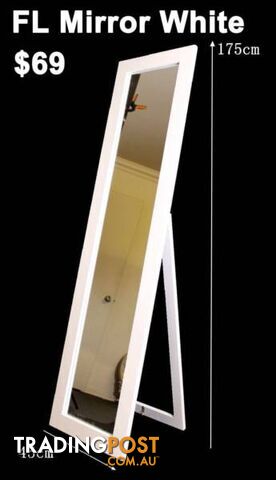 White Rectangular Cheval Free Standing Floor Mirror with Shelf - photo 3 of 10