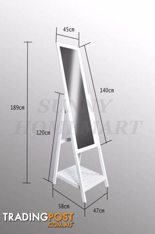 White Rectangular Cheval Free Standing Floor Mirror with Shelf - photo 2 of 10