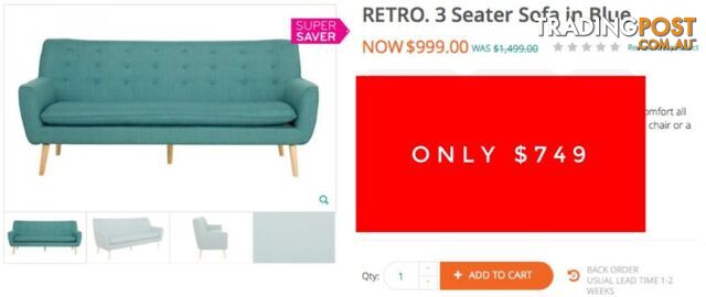 RETRO FABRIC 3 SEATER SOFA