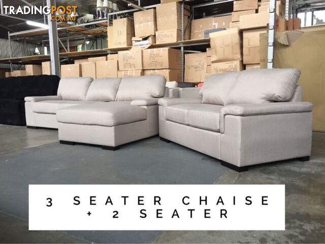 CREAM FABRIC SOFA SET 3s chaise + 2 - photo 3 of 10