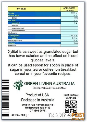 Xylitol 300 grams - Green Living Australia - MPN: 3135 - photo 3 of 3