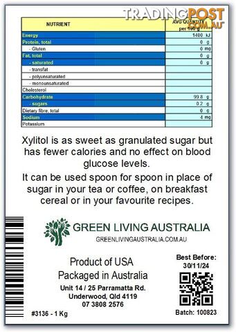 Xylitol 1 kg - Green Living Australia - MPN: 3136 - photo 3 of 3
