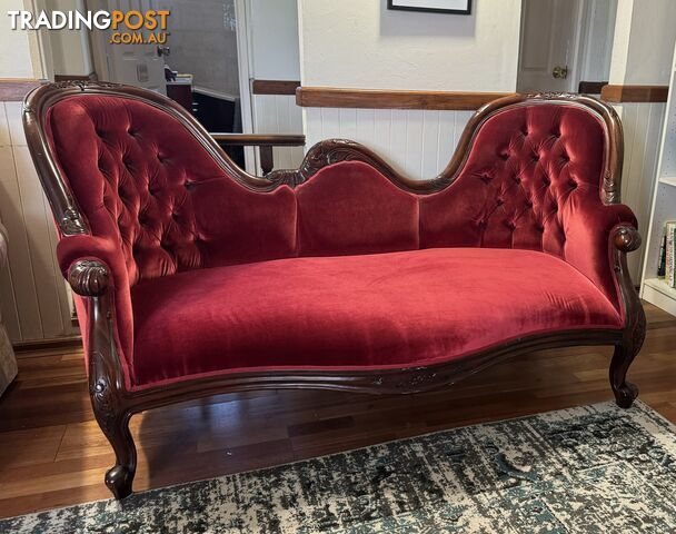 CHAISE LOUNGE ANTIQUE DOUBLE END VICTORIAN STYLE IN ROYAL RED VELVET