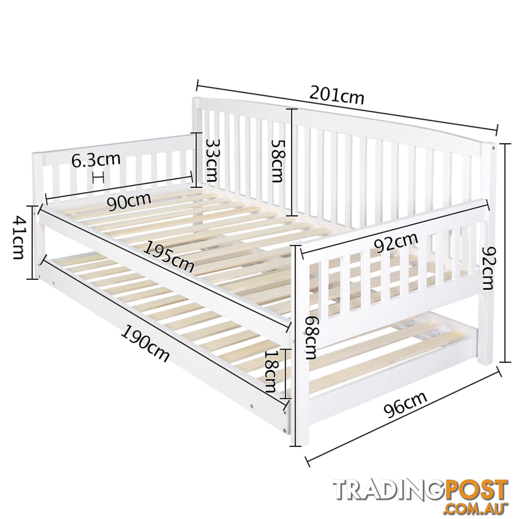 Wooden Sofa Bed Frame Single White