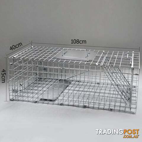 Humane Animal Trap Cage 108 x 40 x 45cm Silver