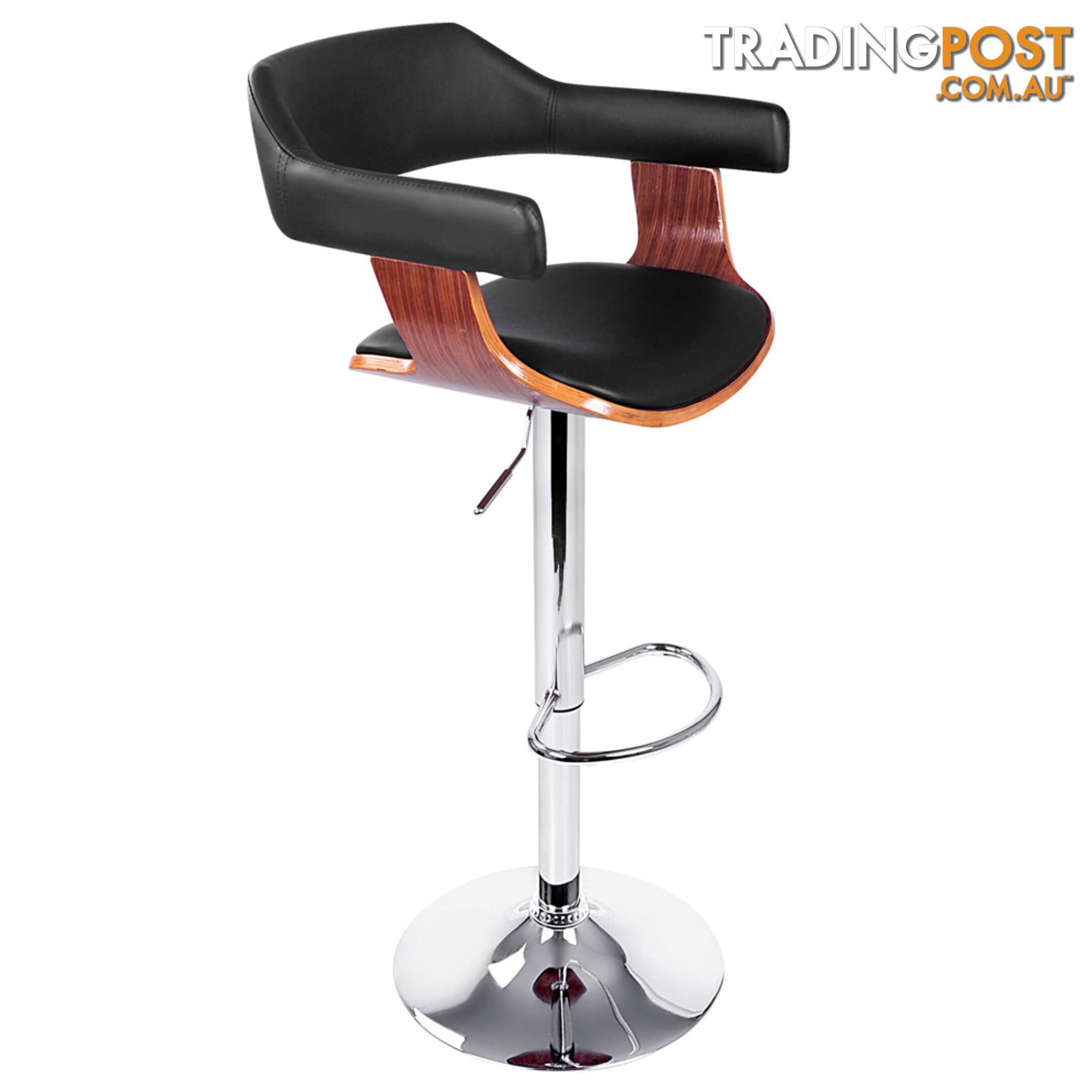 PU Leather Wooden Kitchen Bar Stool Black