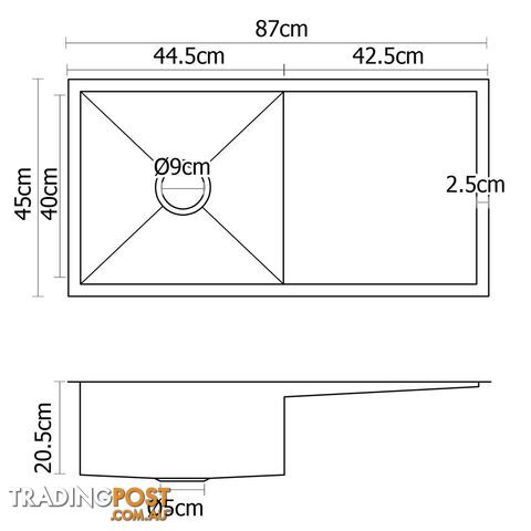 Stainless Steel Kitchen/Laundry Sink w/ Strainer Waste 870x450mm