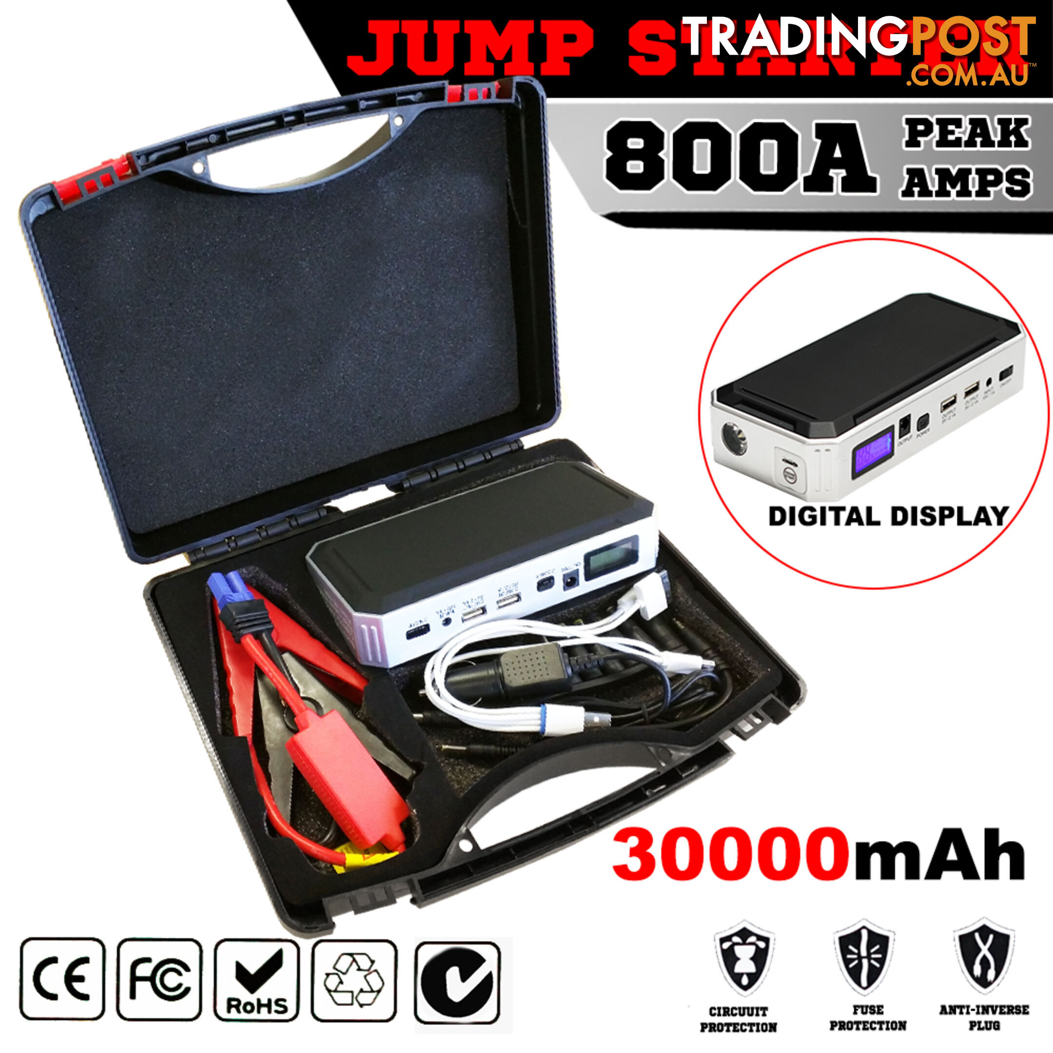 Portable Emergency Jump Starter 30000mAh Backup Power Bank Car Charger 12V 800A