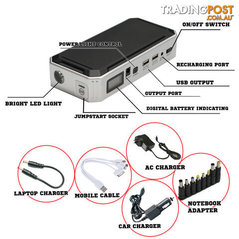 Portable Emergency Jump Starter 30000mAh Backup Power Bank Car Charger 12V 800A