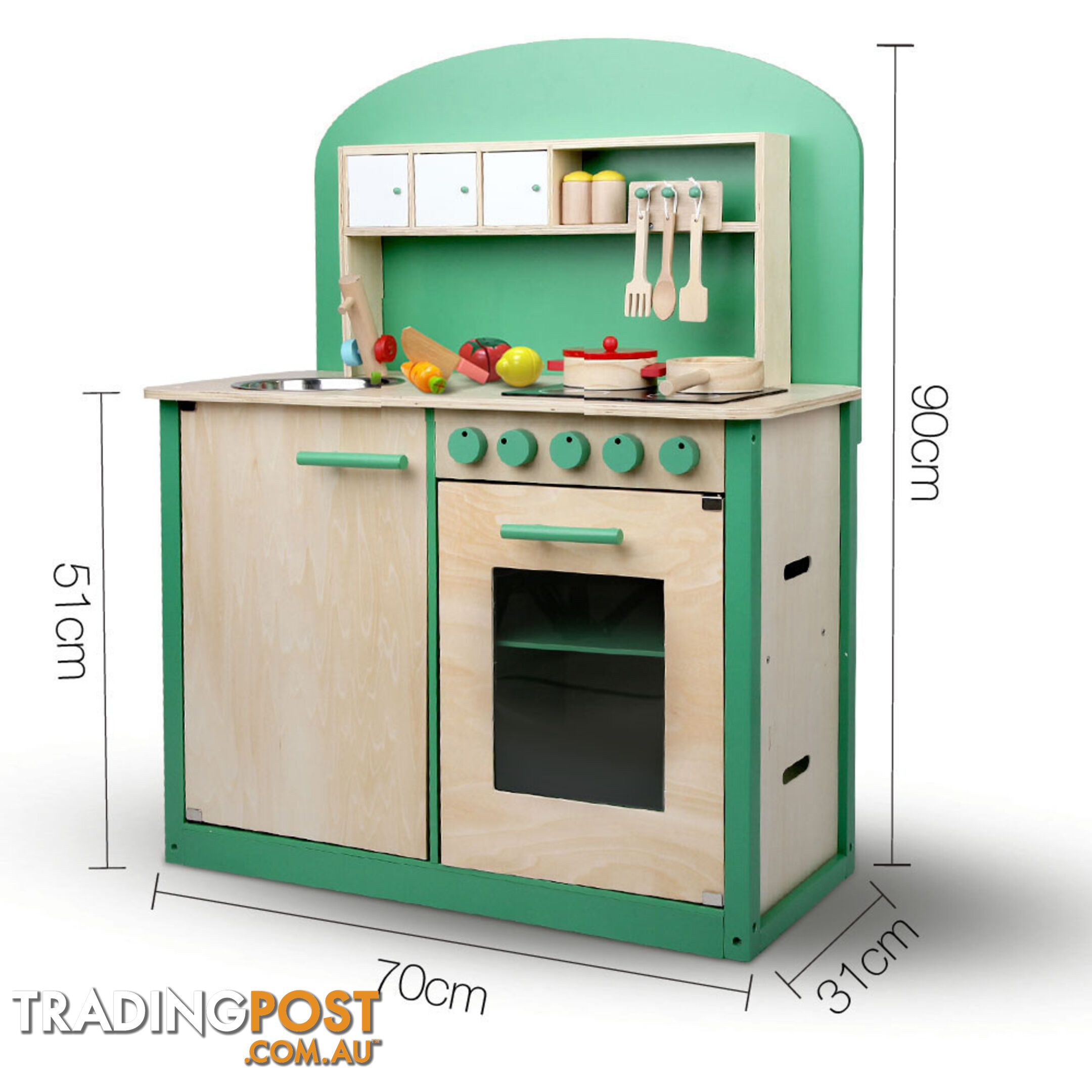 Kids Wooden Play Set Kitchen 8 Piece - Green