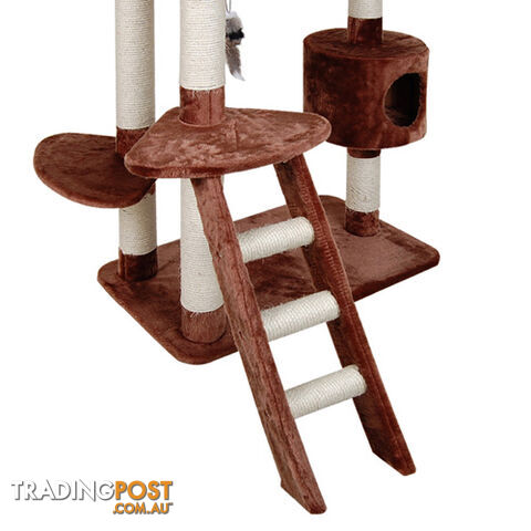 Multi Level Cat Scratching Poles Tree w/ Ladder Brown