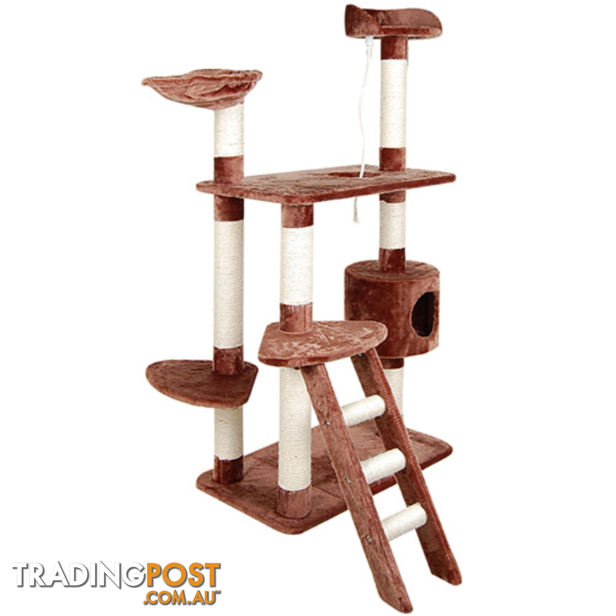 Multi Level Cat Scratching Poles Tree w/ Ladder Brown