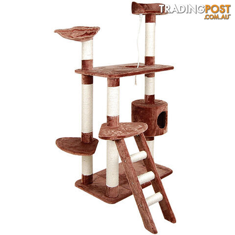 Multi Level Cat Scratching Poles Tree w/ Ladder Brown