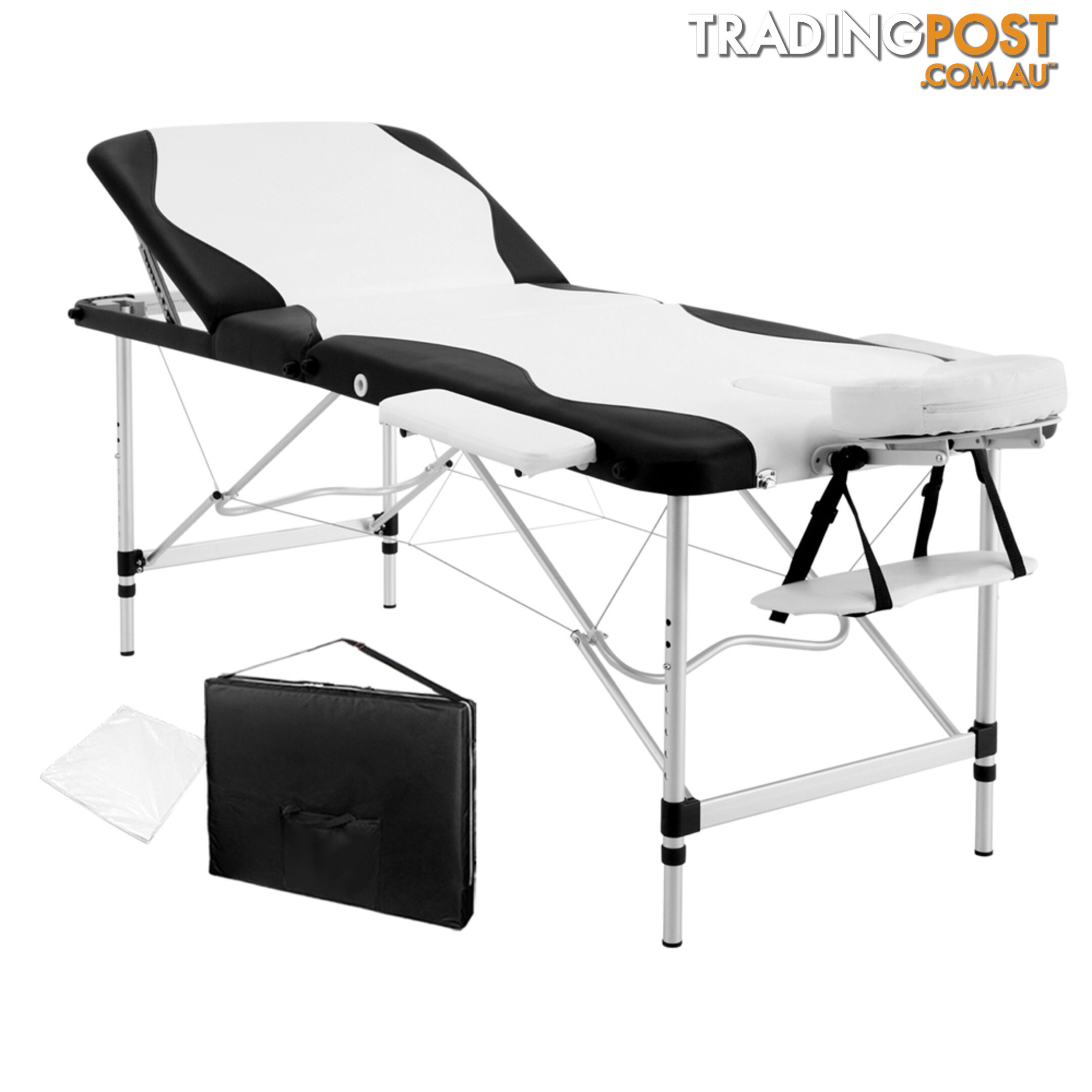 Portable Aluminium 3 Fold Massage Table Chair Bed Black White 75cm