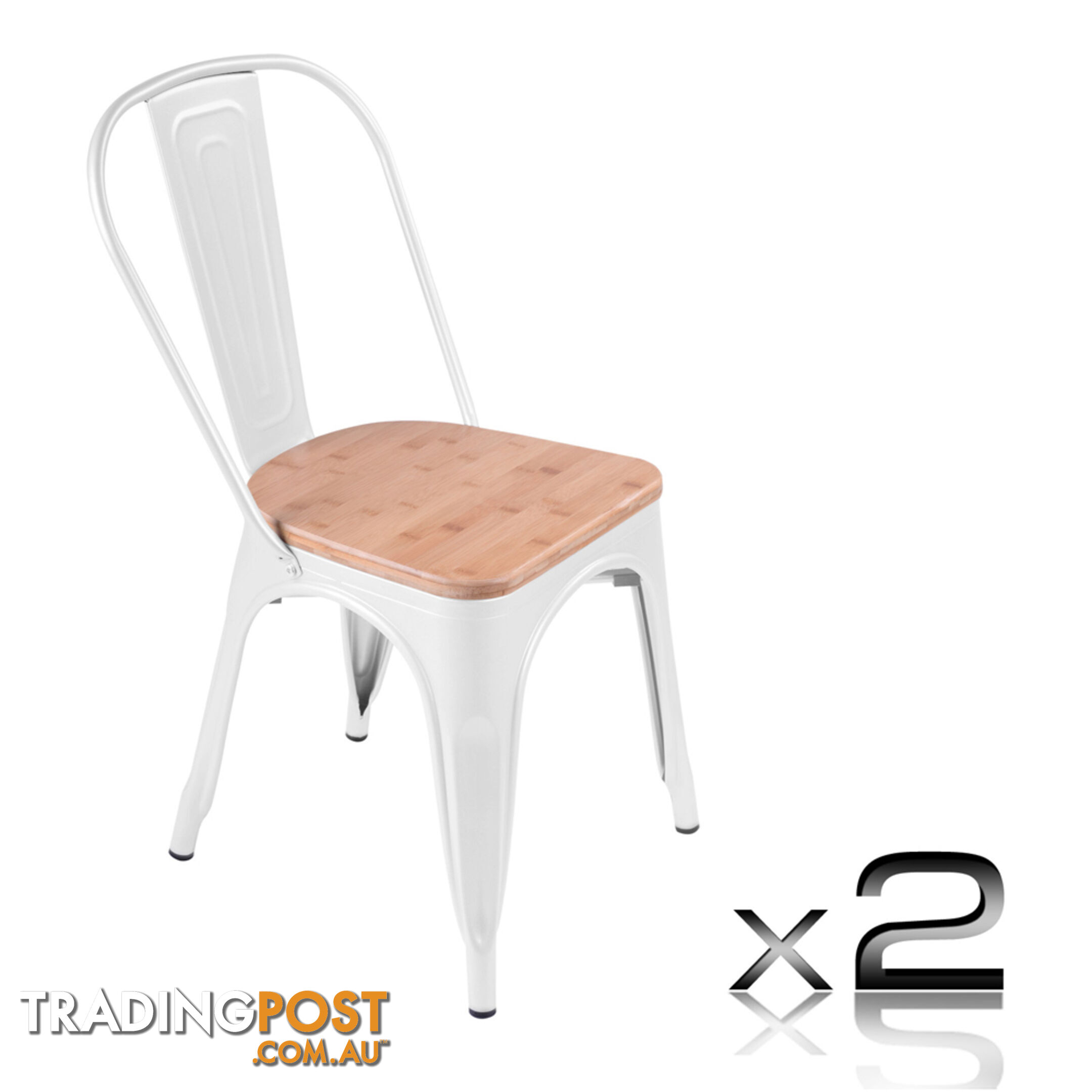 Set of 2 Replica Tolix Dining Metal Chair Bamboo Seat Gloss White