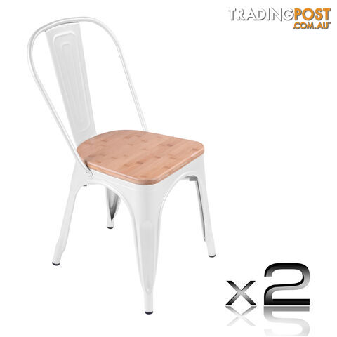 Set of 2 Replica Tolix Dining Metal Chair Bamboo Seat Gloss White