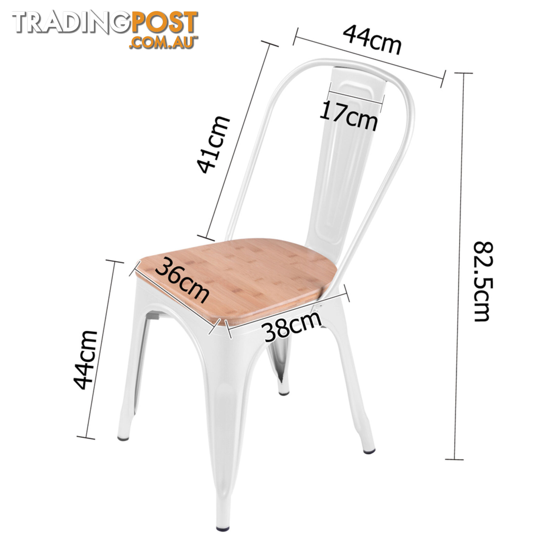 Set of 2 Replica Tolix Dining Metal Chair Bamboo Seat Gloss White