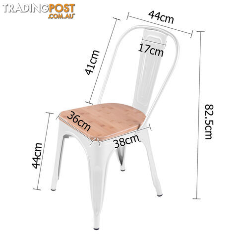 Set of 2 Replica Tolix Dining Metal Chair Bamboo Seat Gloss White