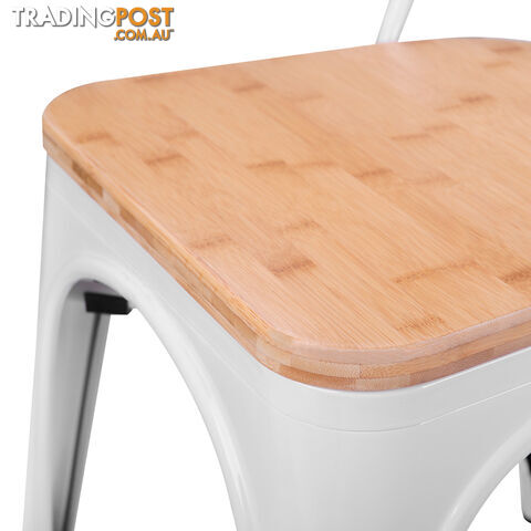 Set of 2 Replica Tolix Dining Metal Chair Bamboo Seat Gloss White