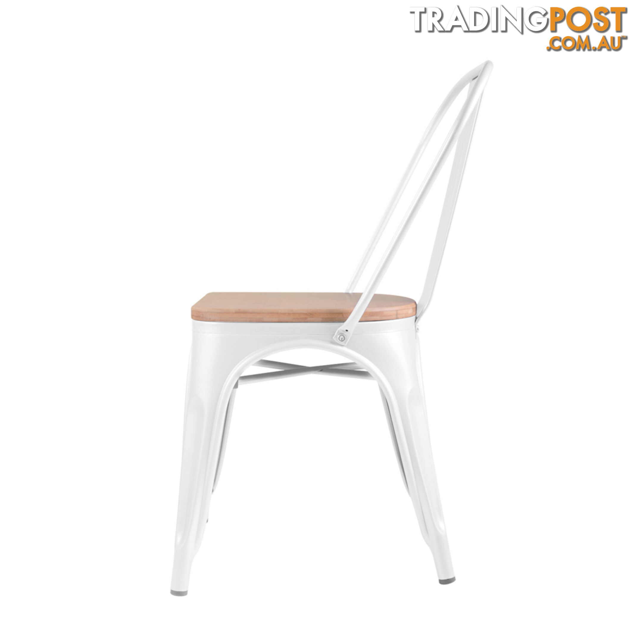 Set of 2 Replica Tolix Dining Metal Chair Bamboo Seat Gloss White