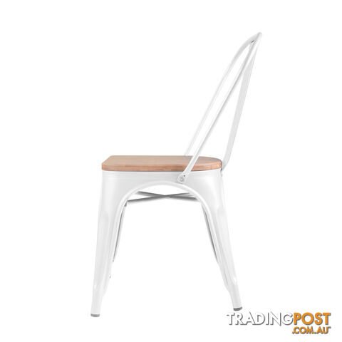 Set of 2 Replica Tolix Dining Metal Chair Bamboo Seat Gloss White