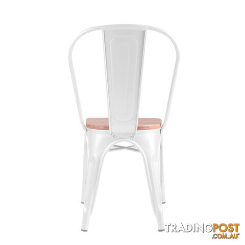 Set of 2 Replica Tolix Dining Metal Chair Bamboo Seat Gloss White