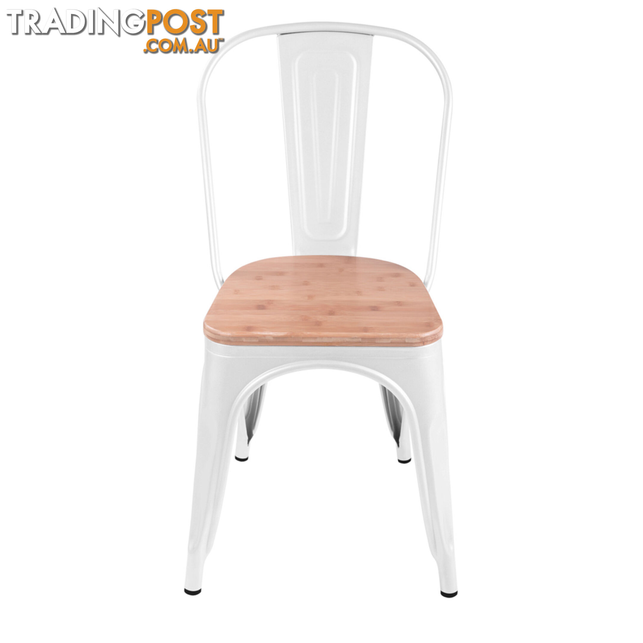 Set of 2 Replica Tolix Dining Metal Chair Bamboo Seat Gloss White