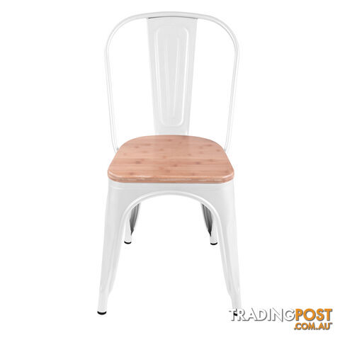 Set of 2 Replica Tolix Dining Metal Chair Bamboo Seat Gloss White