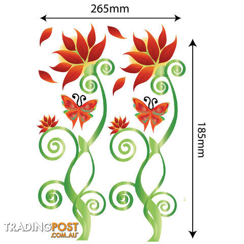 Medium Size Adorable Red Flower Vine Wall Stickers - Totally Movable