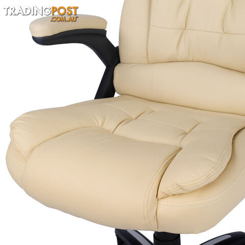 8 Point Massage Executive PU Leather Office Computer Chair Beige